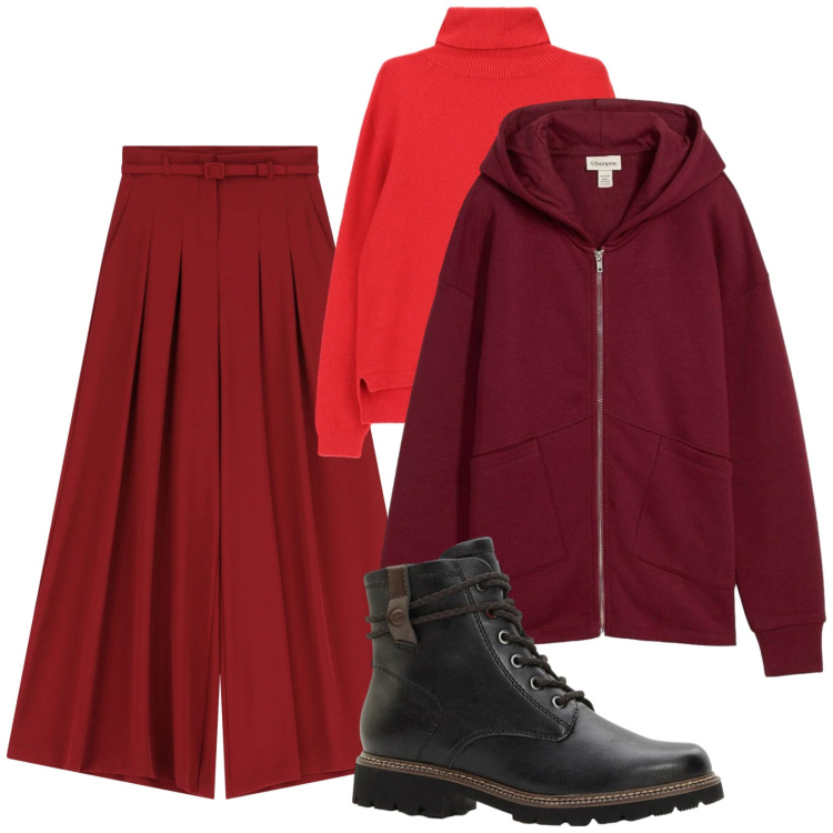 Outfit donna - A Natale puoi. Stile Basic per Tutti i giorni. Abbinamento con stivaletti, felpe, pantaloni a palazzo, maglieria.