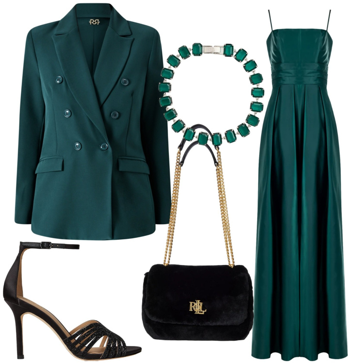 Outfit donna - Total look #2303885. Stile Glamour per Serata fuori. Abbinamento con vestiti lunghi, blazer, borse a spalla, sandali gioiello, braccialetti.