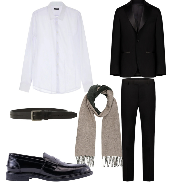 Outfit uomo - Cena di dicembre formale. Stile Business/Elegante per Serata speciale. Abbinamento con camicie, cinture, sciarpe, scarpe stringate, abiti.