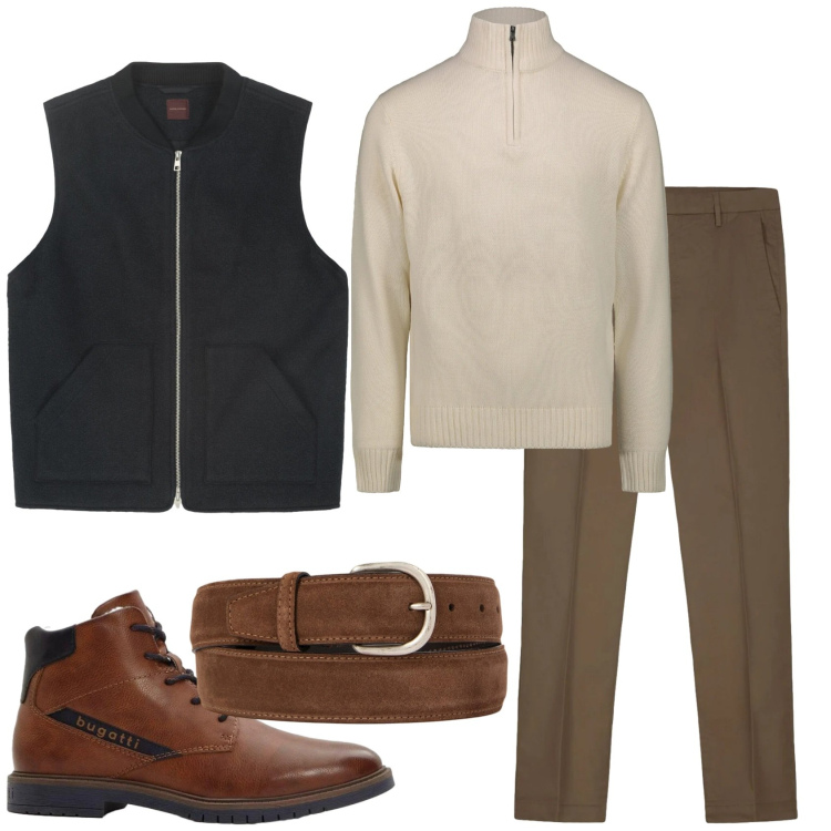 Outfit uomo - Total look #2303943. Stile Casual per Tutti i giorni. Abbinamento con anfibi, pantaloni, maglieria, piumini, cinture.