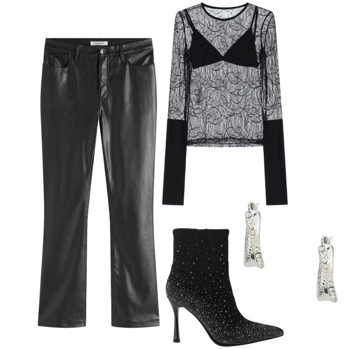Outfit donna - Blusa rock. Stile Rock per Serata fuori. Abbinamento con pantaloni, stivaletti, bluse, orecchini.
