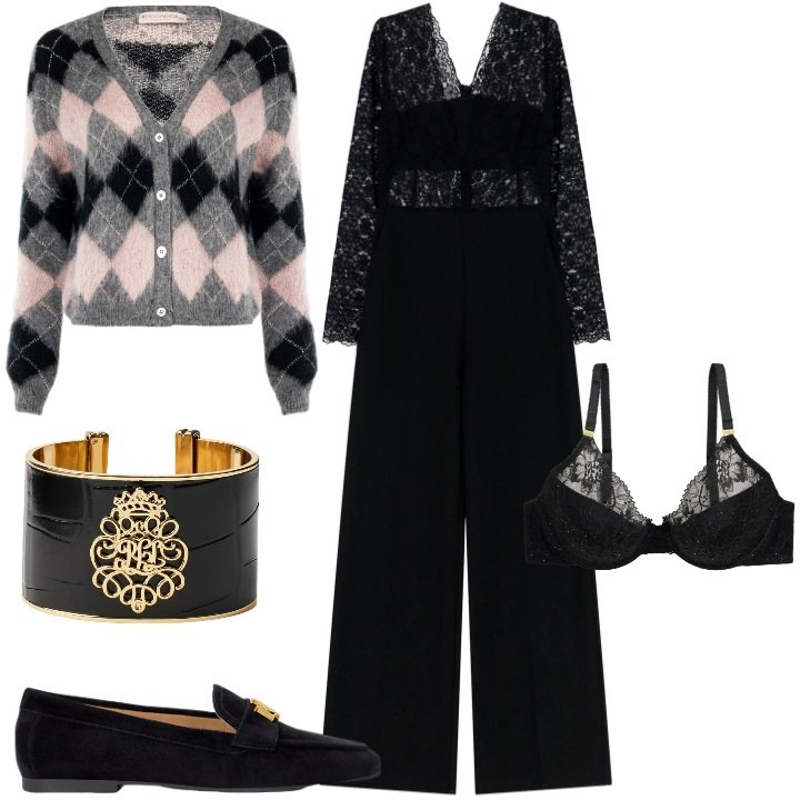 Outfit donna - Festività freddolose. Stile Romantica per Tutti i giorni. Abbinamento con cardigans, tute, reggiseni, braccialetti, mocassini.