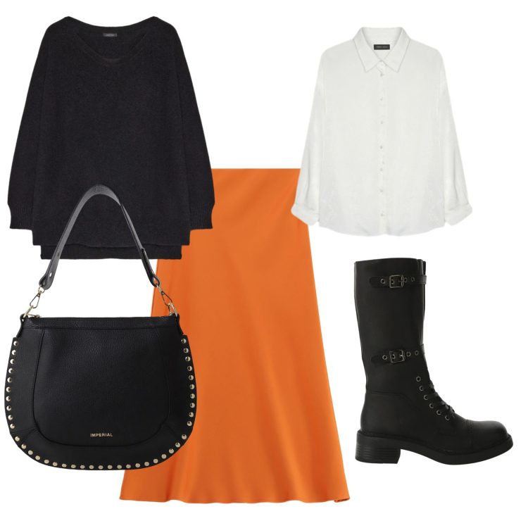 Outfit donna - Total look #2303993. Abbinamento con gonne longuette, stivali, borse a spalla, pullovers, camicie.