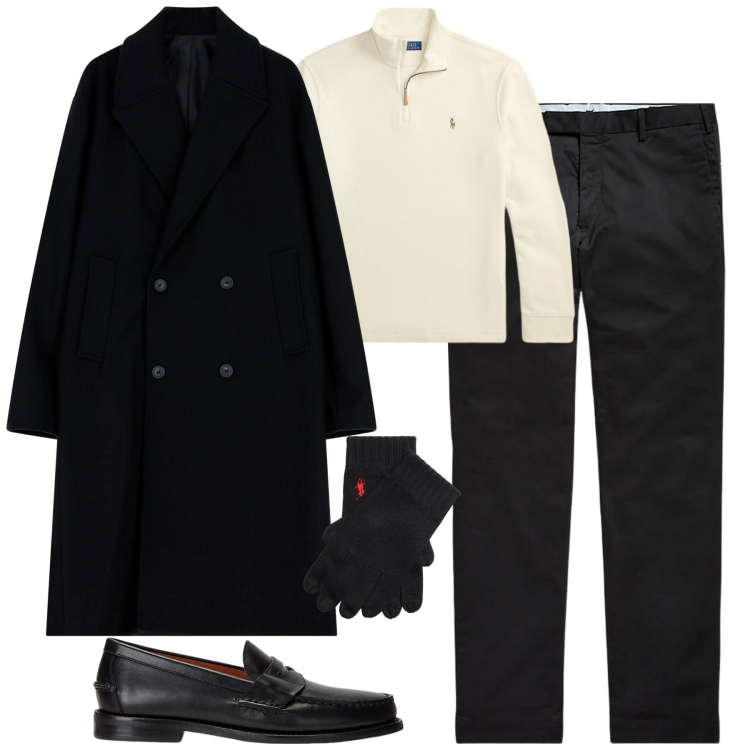 Outfit uomo - Total look #2303996. Stile Business/Elegante per Tutti i giorni. Abbinamento con cappotti, scarpe stringate, pantaloni chino, guanti, pullovers.