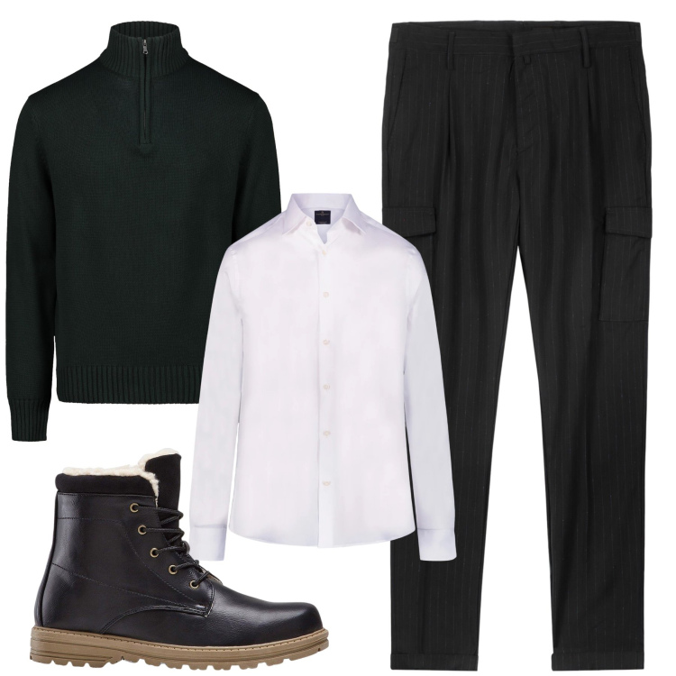 Outfit uomo - Total look #2304009. Stile Casual per Tutti i giorni. Abbinamento con stivali e stivaletti, camicie, pantaloni cargo, maglieria.