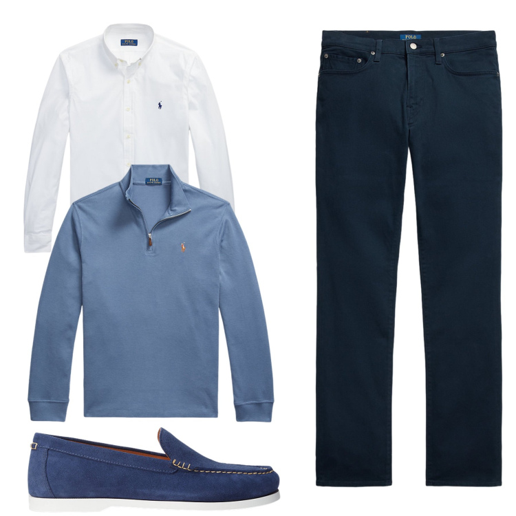Outfit uomo - Total look #2304013. Stile Casual per Tutti i giorni. Abbinamento con camicie, scarpe stringate, pullovers, pantaloni.