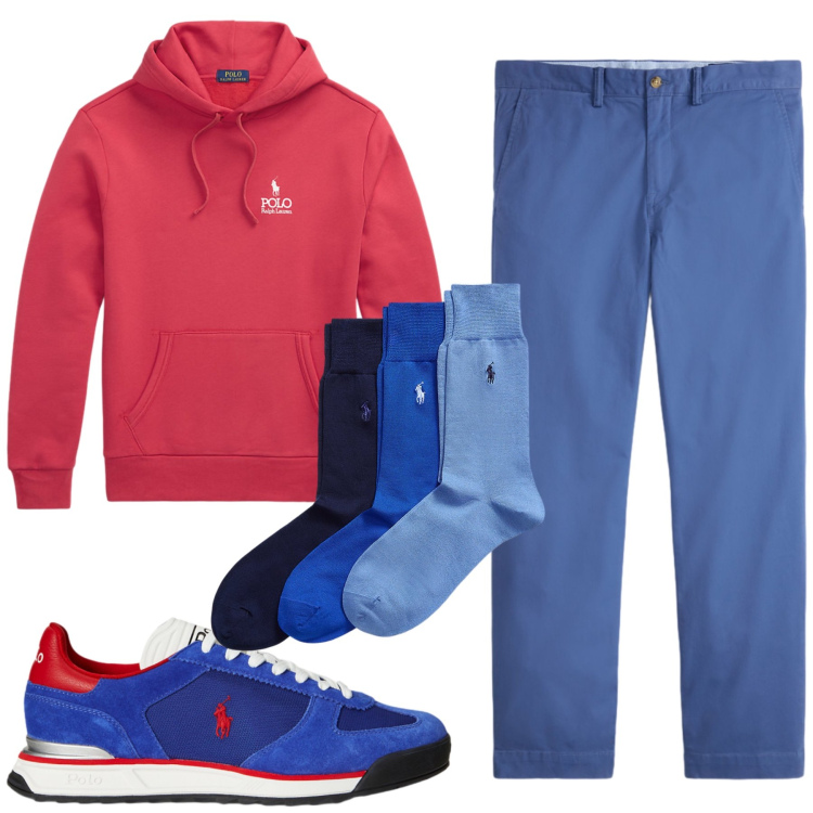 Outfit uomo - Total look #2304019. Stile Casual per Tutti i giorni. Abbinamento con felpe con cappuccio, sneakers, calzini, pantaloni.