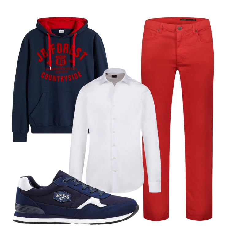 Outfit uomo - Total look #2304023. Stile Trendy per Tutti i giorni. Abbinamento con sneakers, felpe con cappuccio, pantaloni, camicie.