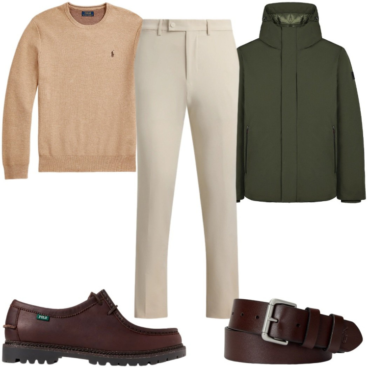 Outfit uomo - Total look #2304033. Stile Casual per Tutti i giorni. Abbinamento con cinture, maglieria, scarpe stringate, pantaloni, parka.