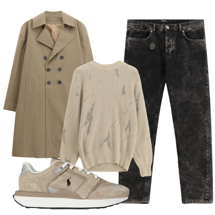 Outfit uomo - Total look #2304042. Stile Urban per Tutti i giorni. Abbinamento con trench, pantaloni, maglieria, sneakers.
