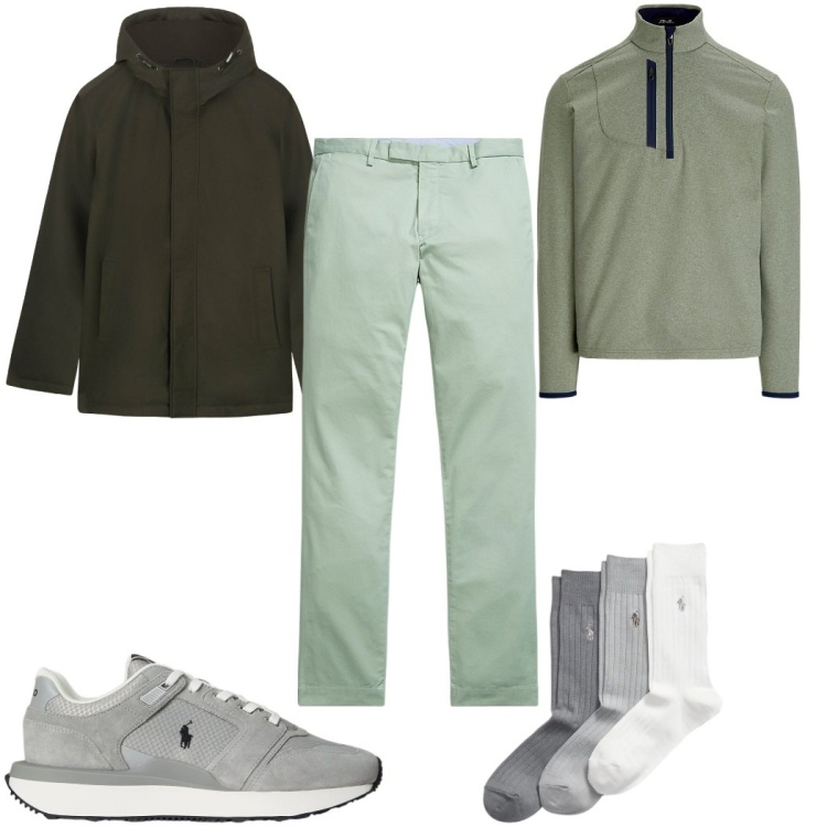 Outfit uomo - Total look #2304043. Stile Trendy per Tutti i giorni. Abbinamento con pantaloni chino, pullovers, calzini, sneakers, eskimo.