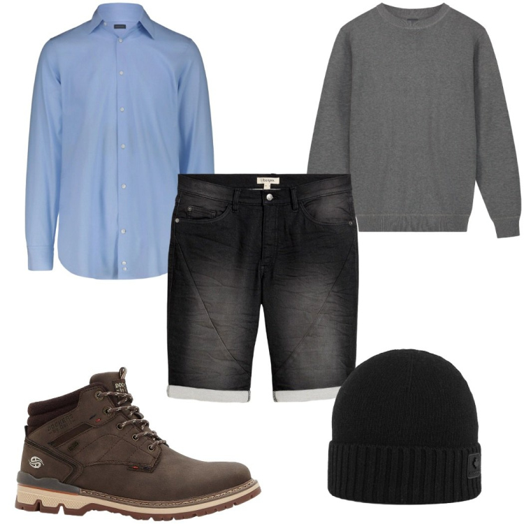 Outfit uomo - Total look #2304047. Stile Trendy per Tutti i giorni. Abbinamento con bermuda, stivali e stivaletti, berretti, maglieria, camicie.