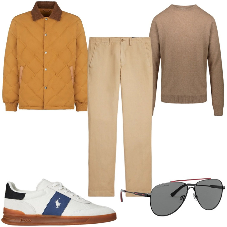 Outfit uomo - Total look #2304048. Stile Trendy per Tutti i giorni. Abbinamento con occhiali da sole, pantaloni, sneakers, giacche, maglieria.