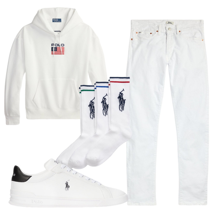 Outfit uomo - Total look #2304049. Stile Urban per Tutti i giorni. Abbinamento con sneakers, jeans, calzini, felpe con cappuccio.