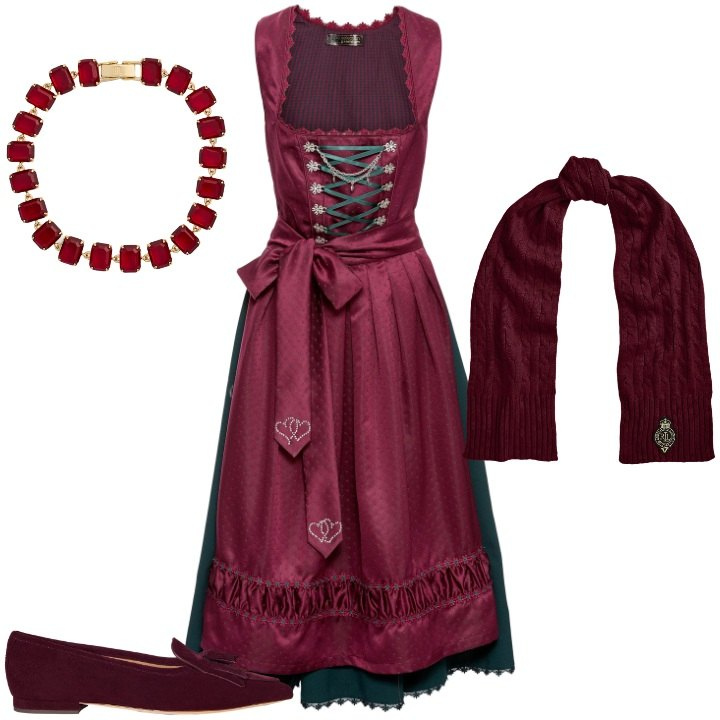 Outfit donna - Natale in chalet. Stile Etnico per Tutti i giorni. Abbinamento con vestiti, sciarpe, ballerine, braccialetti.