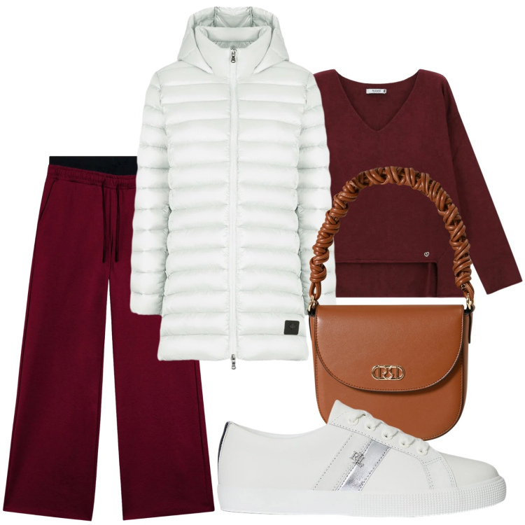 Outfit donna - Trendy. Stile Trendy per Tutti i giorni. Abbinamento con maglieria, borse a mano, pantaloni, sneakers, piumini.