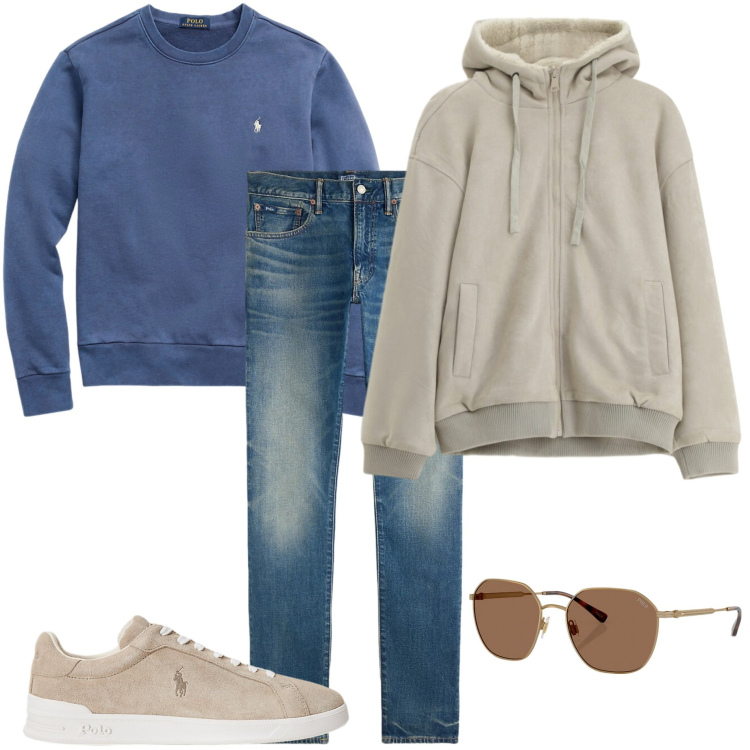 Outfit uomo - Casual style. Stile Casual per Tutti i giorni. Abbinamento con bomber, felpe, occhiali da sole, sneakers, jeans.