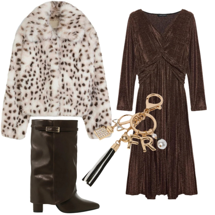 Outfit donna - L\'ecopelliccia confortevole. Stile Glamour per Serata fuori. Abbinamento con ecopellicce, stivali, portachiavi, vestiti lunghi.