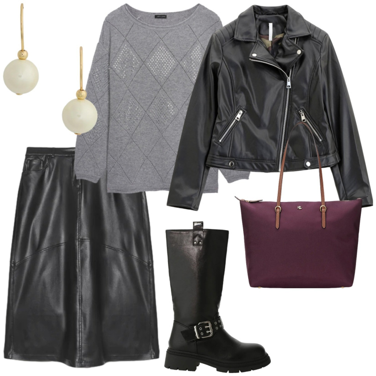 Outfit donna - Borsa bordeaux. per Tutti i giorni. Abbinamento con blazer, stivali, borse tote, orecchini, gonne lunghe, maglieria.