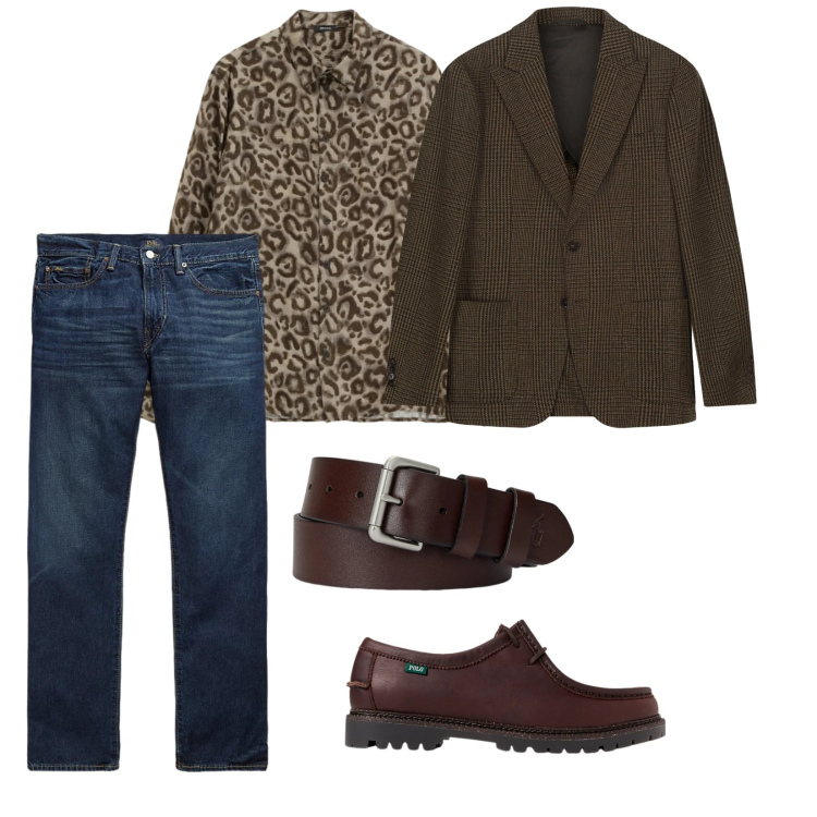 Outfit uomo - Outfit per caso. per Tutti i giorni. Abbinamento con camicie, cinture, scarpe stringate, jeans dritti, giacche.