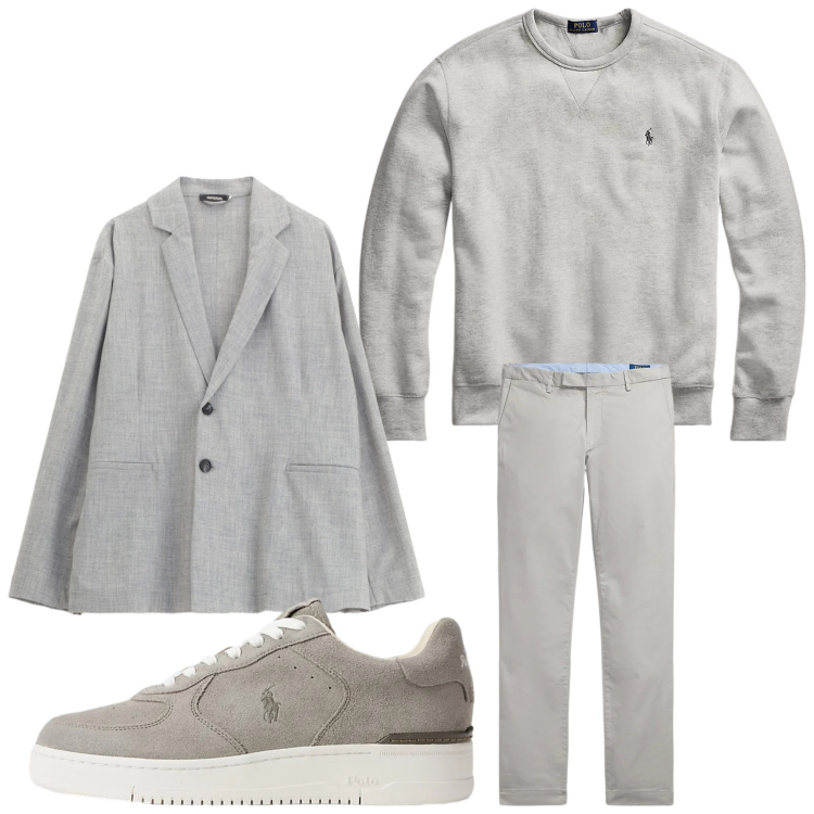 Outfit uomo - Grigio. Stile Business/Elegante per Ufficio. Abbinamento con giacche, felpe, sneakers, pantaloni.