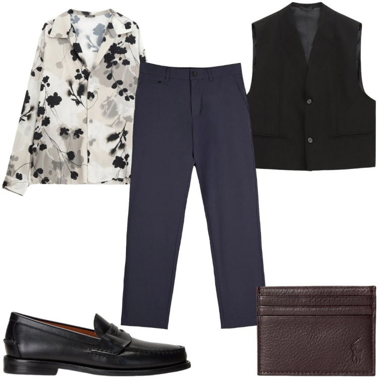 Outfit uomo - Total look #2304130. Stile Casual per Serata speciale. Abbinamento con camicie, gilet, scarpe stringate, portafogli, pantaloni chino.