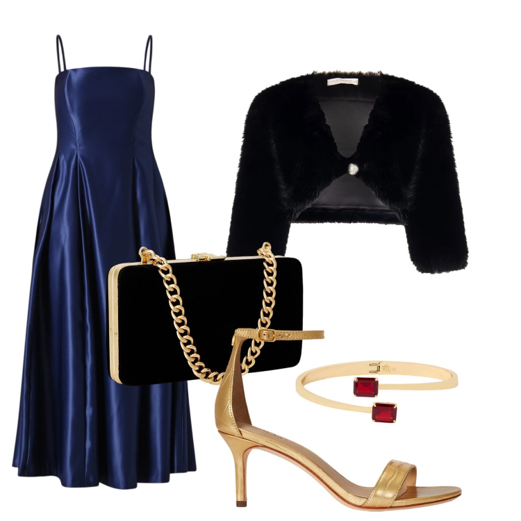 Outfit donna - Total look #2304144. Stile Bon Ton per Cerimonia. Abbinamento con bolero, vestiti lunghi, clutch, braccialetti, sandali in pelle.