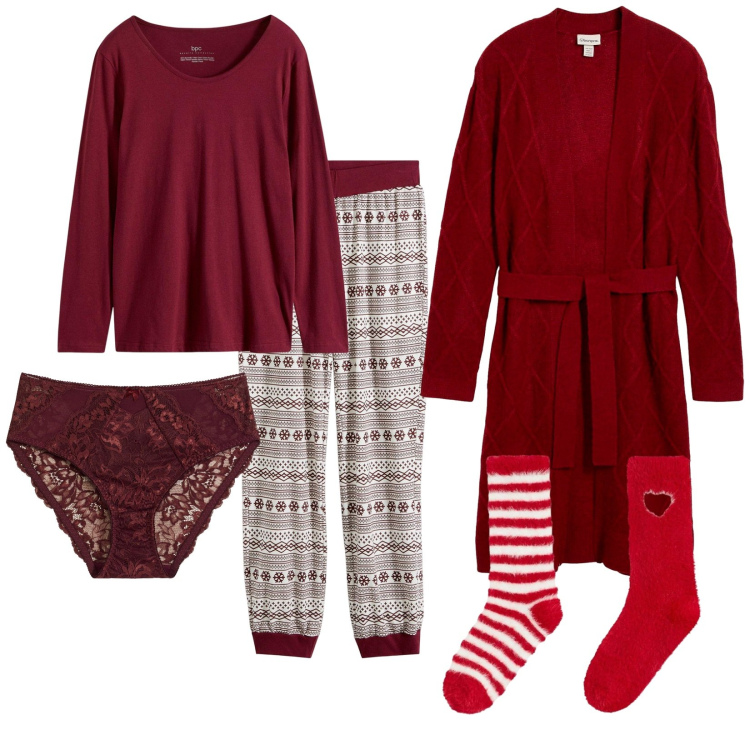 Outfit donna - Curvy di notte. Stile Basic per Tutti i giorni. Abbinamento con pigiama, cardigans, culotte, calzini.