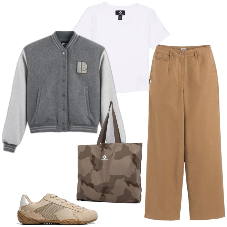 Outfit mujer - Casual #13698. Estilo Casual para Todos los días. Combinación con pantalones, bolso tote, camiseta, blazers, sneakers.