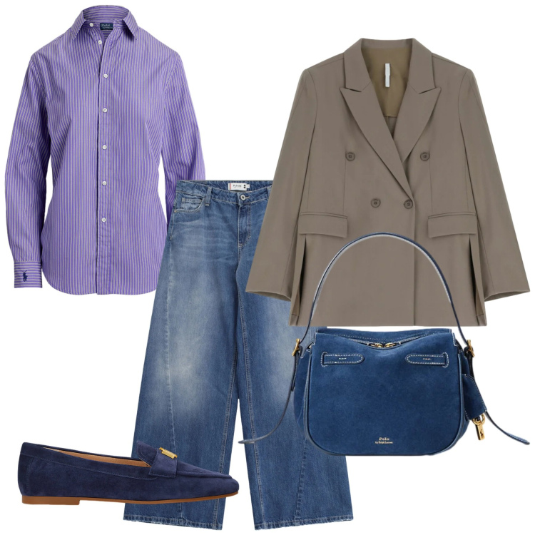 Outfit donna - La chemise. Stile Casual chic per Ufficio. Abbinamento con jeans, blazer, mocassini, borse a mano, camicie.