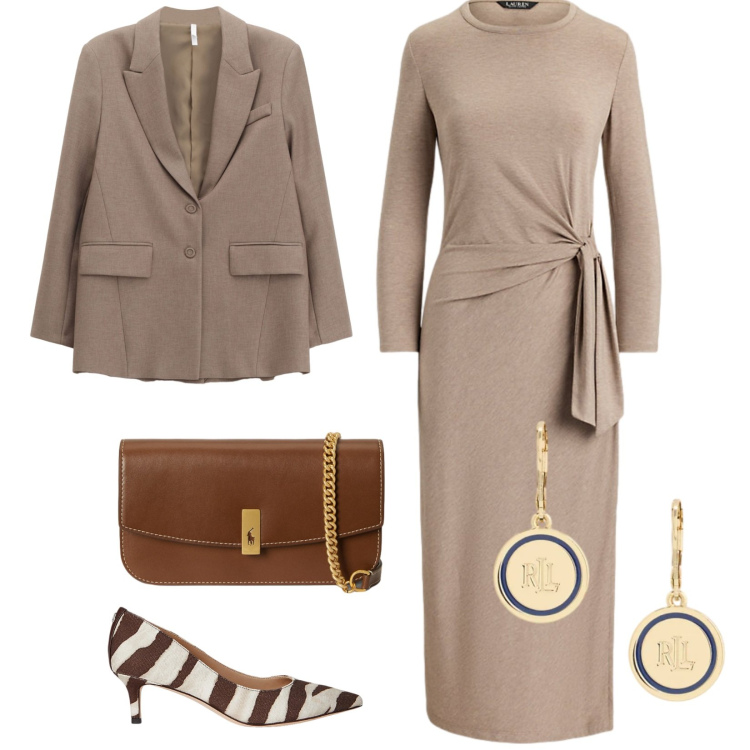 Outfit donna - Total look #2304210. Stile Chic per Cerimonia. Abbinamento con blazer, décolleté, vestiti, clutch, orecchini.