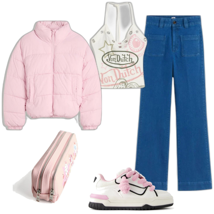 Outfit mujer - Urban #7678. Estilo Urban para Todos los días. Combinación con maletas, vaqueros bootcut, sneakers, blazers, top.