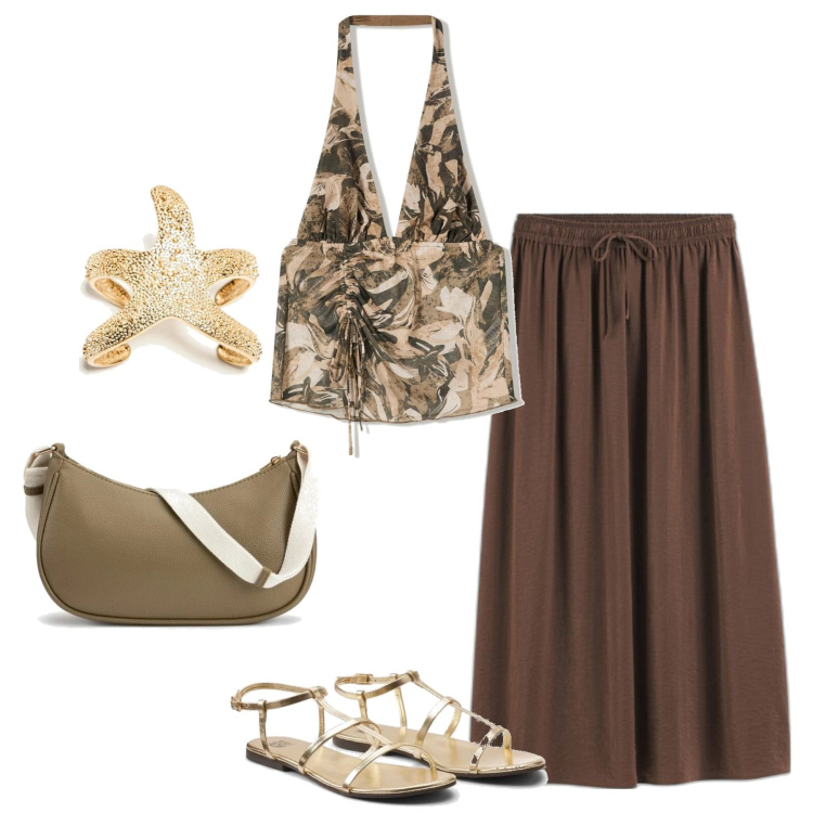 Outfit mujer - Casual chic #20140. Estilo Casual chic para Todos los días. Combinación con bandoleras, sandalias de piel, faldas, top, pulseras.