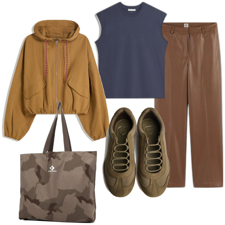 Outfit mujer - Basic #6605. Estilo Basic para Todos los días. Combinación con bolso tote, blazers, pantalones, camisetas sin mangas, sneakers.