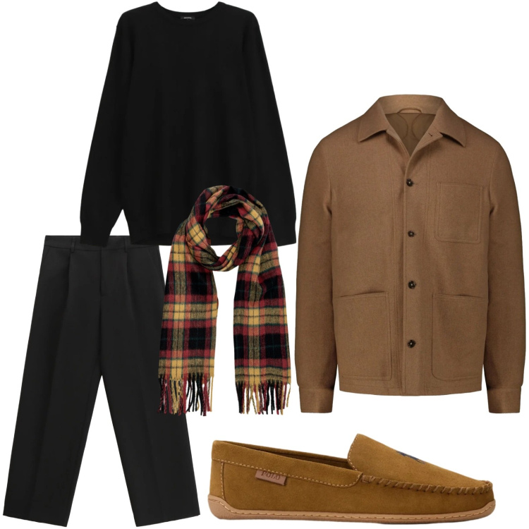 Outfit uomo - Overshirt salva outfit. Stile Casual per Tutti i giorni. Abbinamento con pantaloni, maglieria, scarpe stringate, sciarpe, cappotti.