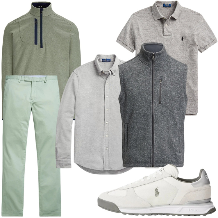 Outfit uomo - Maestro del layering. Stile Casual per Tutti i giorni. Abbinamento con camicie, polo, pantaloni chino, pullovers, sneakers, gilet.