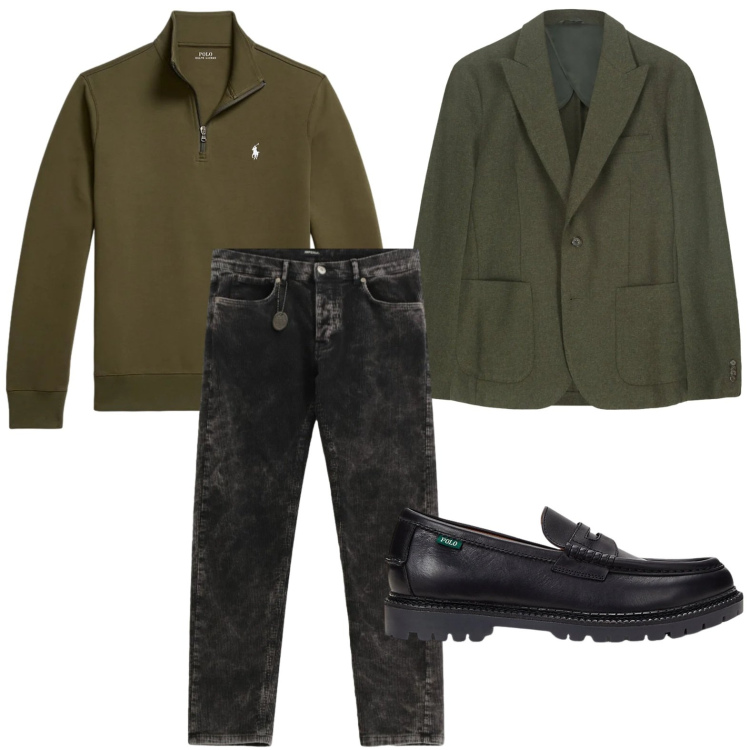 Outfit uomo - Guardaroba urbano. Stile Casual per Tutti i giorni. Abbinamento con pantaloni, scarpe stringate, pullovers, giacche.