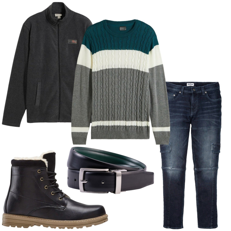 Outfit uomo - Gennaio in arrivo. Stile Urban per Tutti i giorni. Abbinamento con jeans slim fit, stivali e stivaletti, giacche, maglieria, cinture.