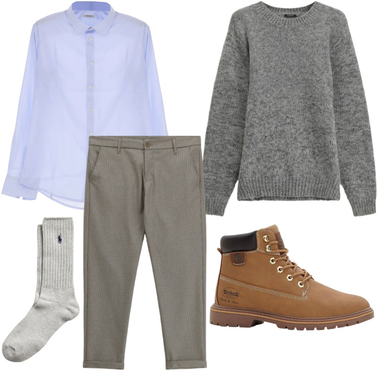 Outfit uomo - Il pullover antracite. Stile Casual per Tutti i giorni. Abbinamento con stivali e stivaletti, camicie, pantaloni, maglieria, calzini.