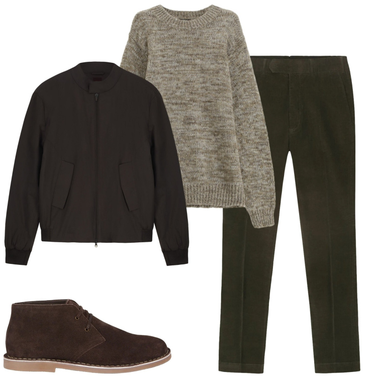 Outfit uomo - Dice7. Stile Urban per Tutti i giorni. Abbinamento con maglieria, stivali e stivaletti, bomber, pantaloni.