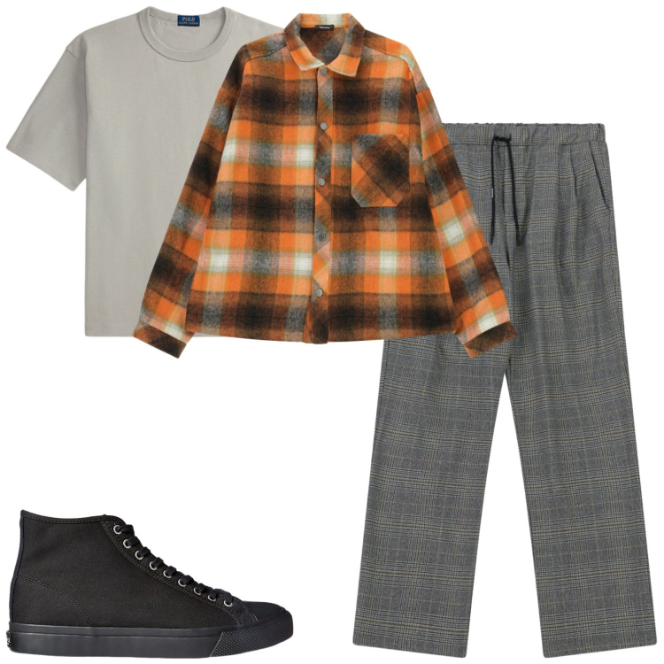 Outfit uomo - Dicembre. Stile Urban per Tutti i giorni. Abbinamento con pantaloni, camicie, sneakers, t-shirt.
