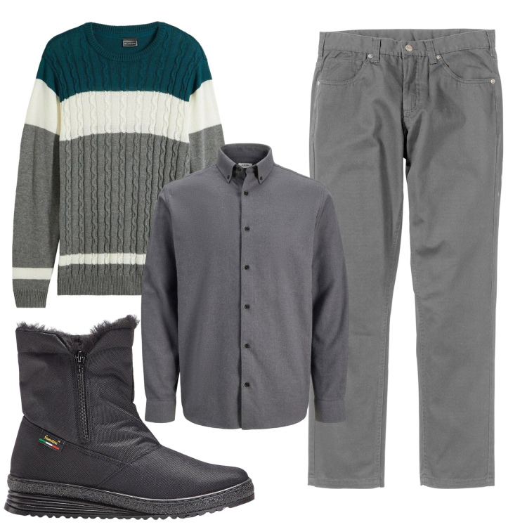 Outfit uomo - Total look #2304375. Stile Casual per Tutti i giorni. Abbinamento con pantaloni, stivali e stivaletti, maglieria, camicie.