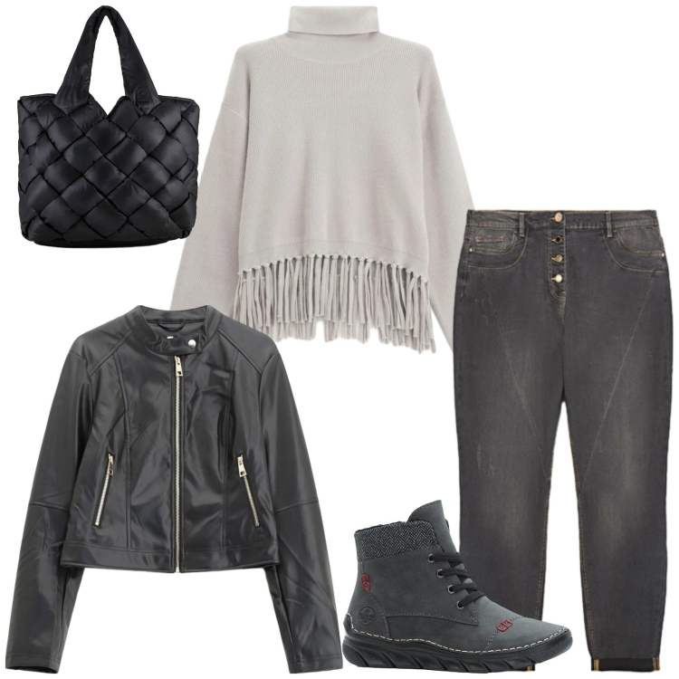 Outfit donna - Total look #2304422. Stile Casual chic per Tutti i giorni. Abbinamento con stivaletti, maglieria, giacche, borse tote, jeans.