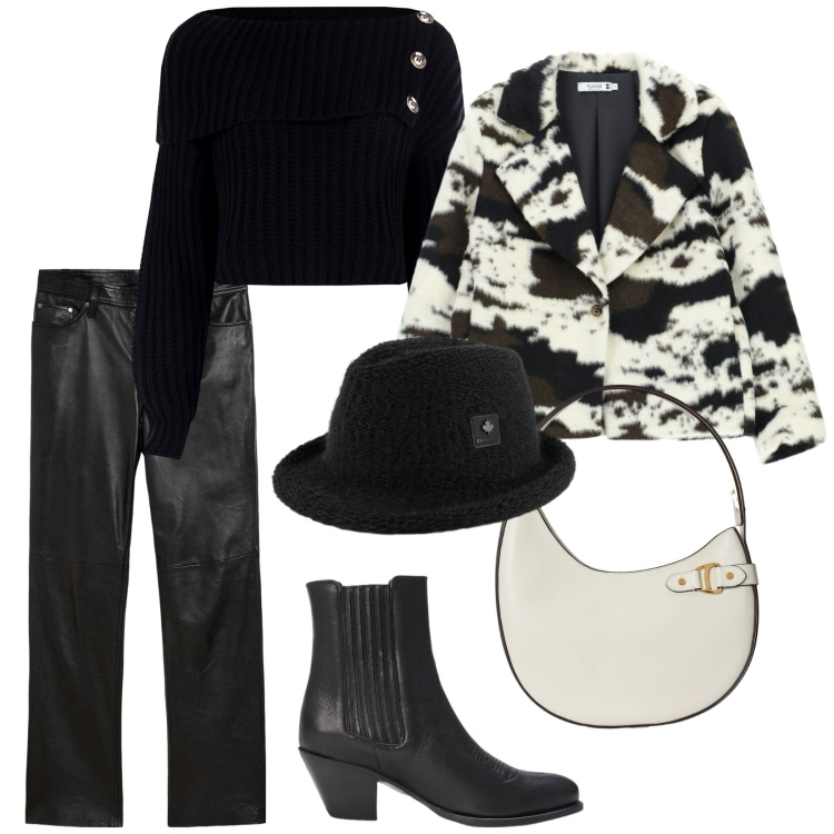 Outfit donna - Serata country. Stile Etnico per Serata fuori. Abbinamento con pantaloni, blazer, maglieria, stivaletti texani, borse a spalla, cappelli.