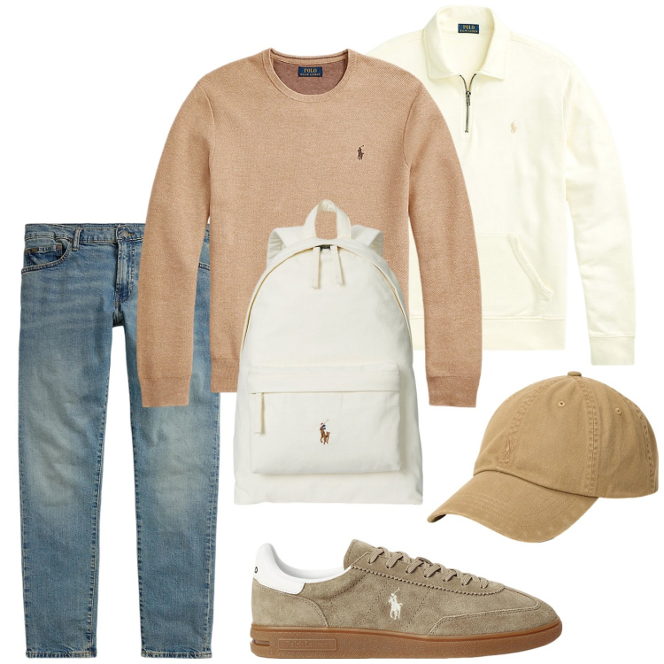 Outfit uomo - Total look #2304596. Stile Urban per Tutti i giorni. Abbinamento con maglieria, sneakers, jeans, borse sportive, cappelli, felpe.