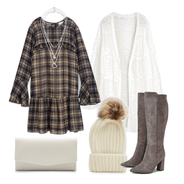 Outfit femme - Décembre. Style Tendance pour Tous les jours. Assortir avec pulls, colliers, robes, pochette, bonnets, cuissardes.