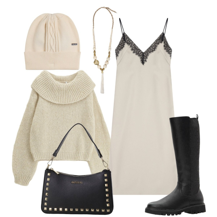 Outfit donna - Serata….in bianco. Stile Glamour per Serata fuori. Abbinamento con stivali, maglieria, vestiti midi/longuette, pochette, berretti, ciondoli.