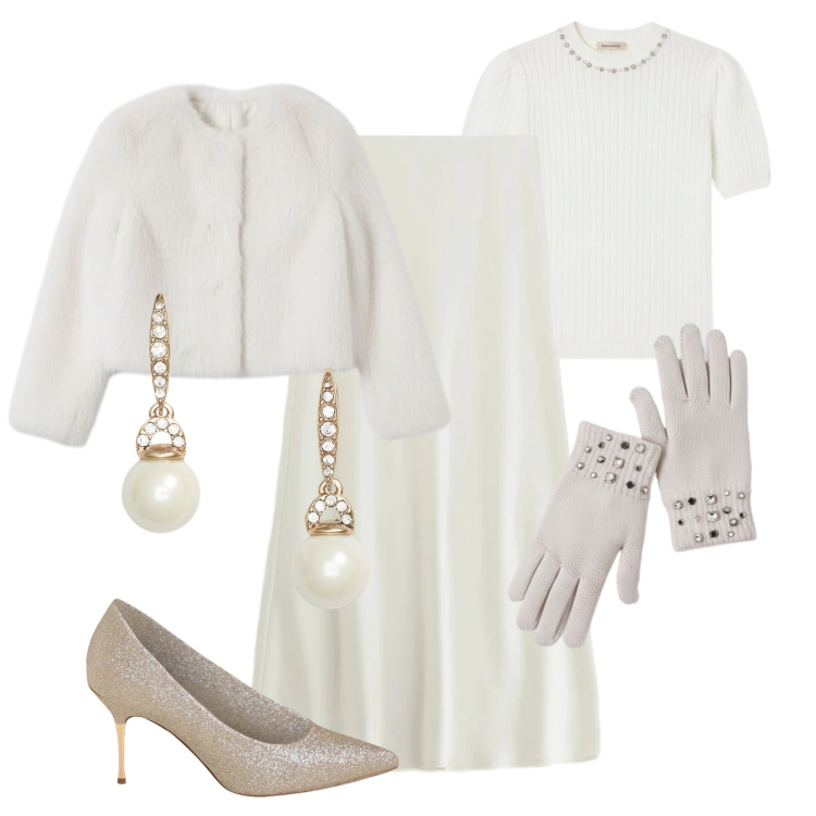 Outfit donna - White Xmas - @antonellal. Stile Chic per Cerimonia. Abbinamento con décolleté, ecopellicce, pullovers, guanti, gonne lunghe, orecchini.