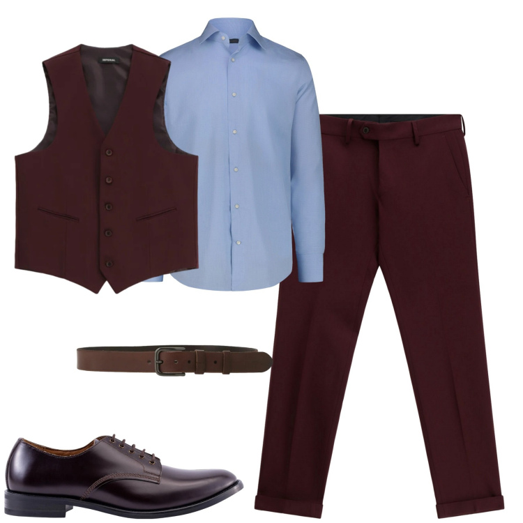 Outfit uomo - Elegante. Stile Business/Elegante per Tutti i giorni. Abbinamento con pantaloni, gilet, cinture, scarpe stringate, camicie.
