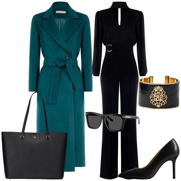 Outfit donna - Ufficio. Stile Chic per Ufficio. Abbinamento con cappotti, tute, borse tote, occhiali da sole, décolleté, braccialetti.